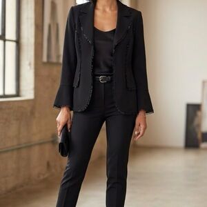 Ecaille Paris Black Fringe-Trim Blazer